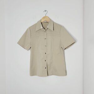 Tan Women's Short Sleeve Collared Snap Down Work Shirt Casual Activewear